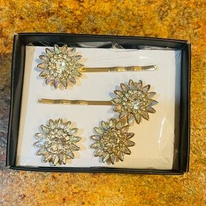 Gold Floral Crystal Hair Pins Set – Iridescent Sunburst Design